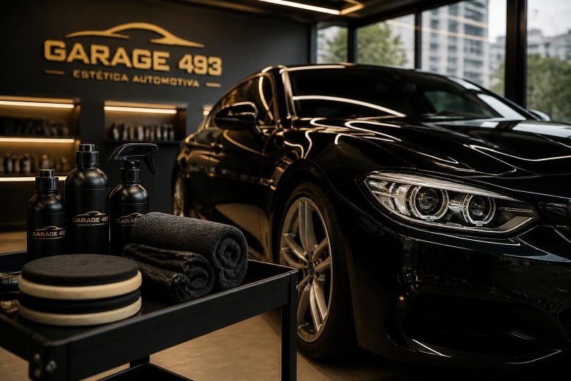 Carro de luxo sendo detalhado em oficina de estética automotiva em Moema